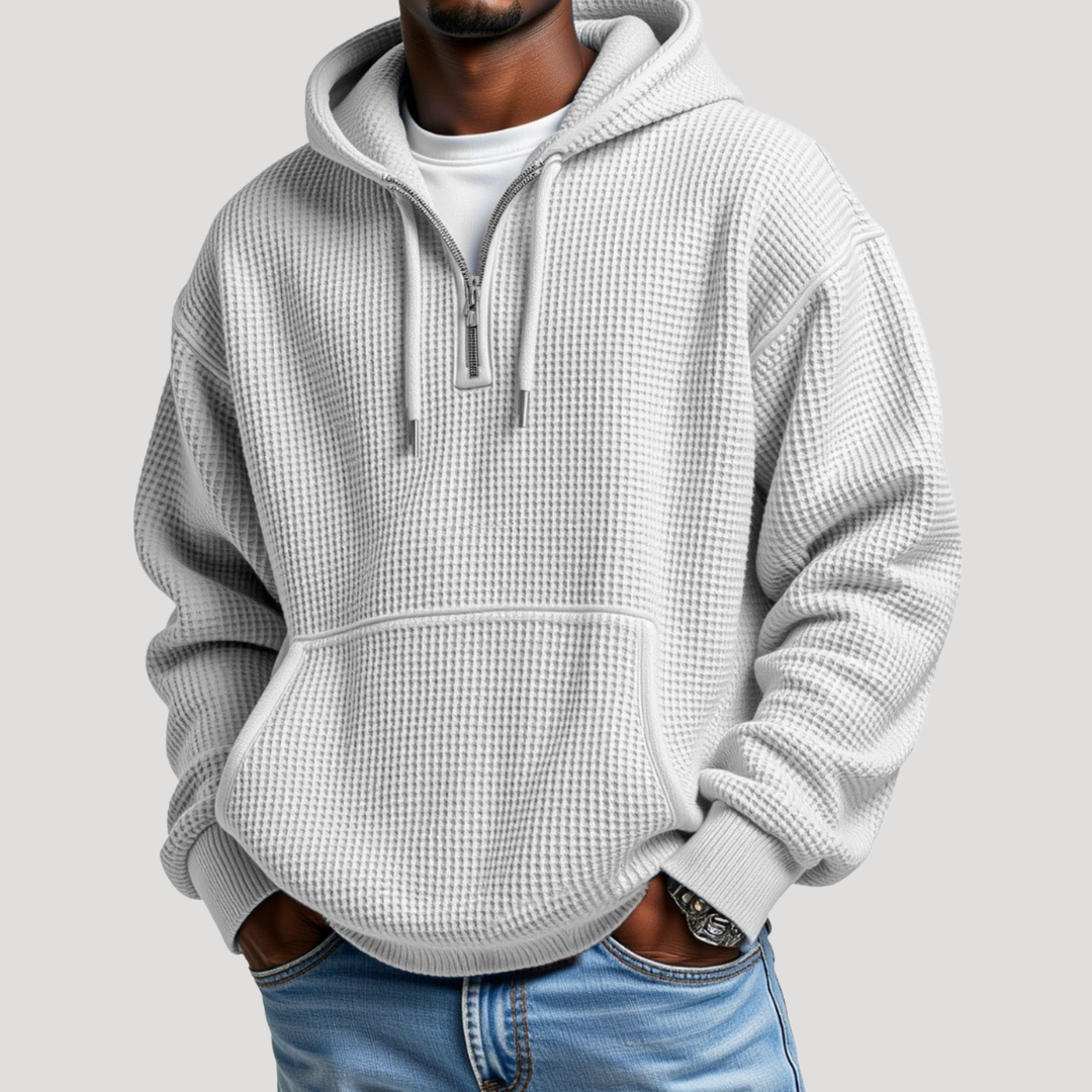 Sweat à Capuche à Demi-Zip en Maille Gaufrée pour Homme