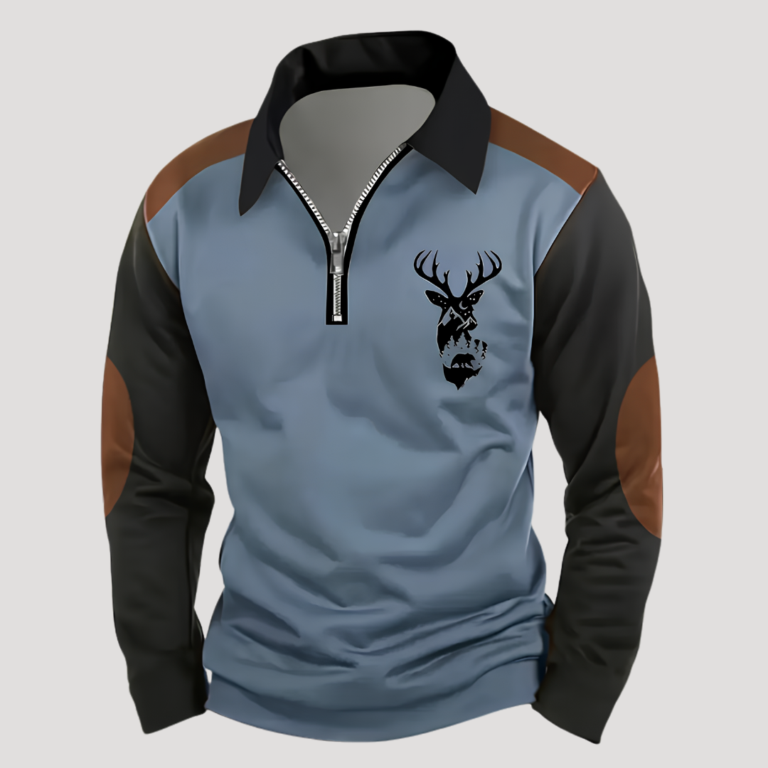 Polo Décontracté Zippé à Manches Longues pour Homme