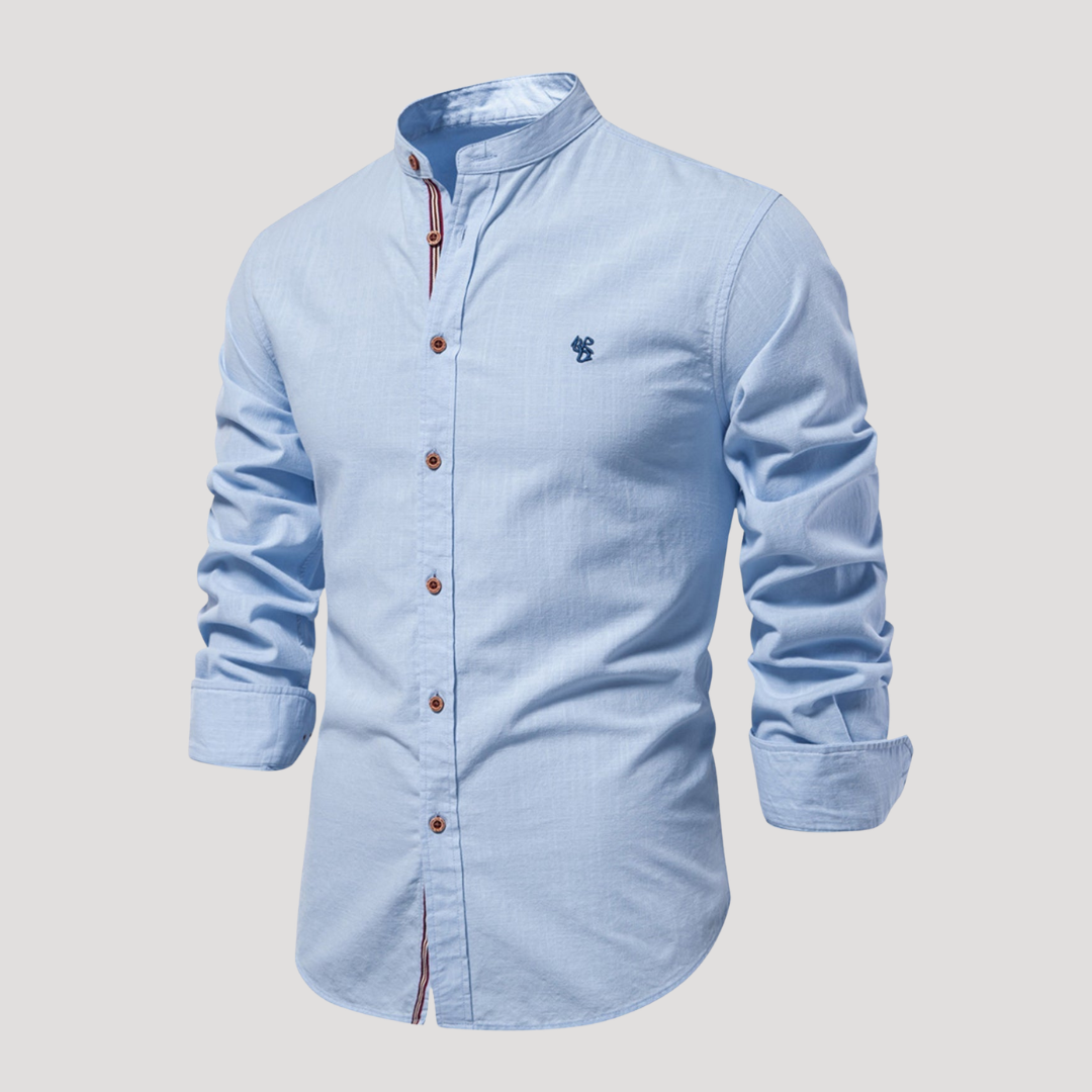 Chemise Col Mao à Liseré Contrasté pour Homme