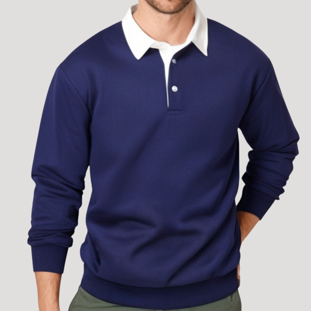 Polo à Manches Longues et Col Contrasté pour Homme