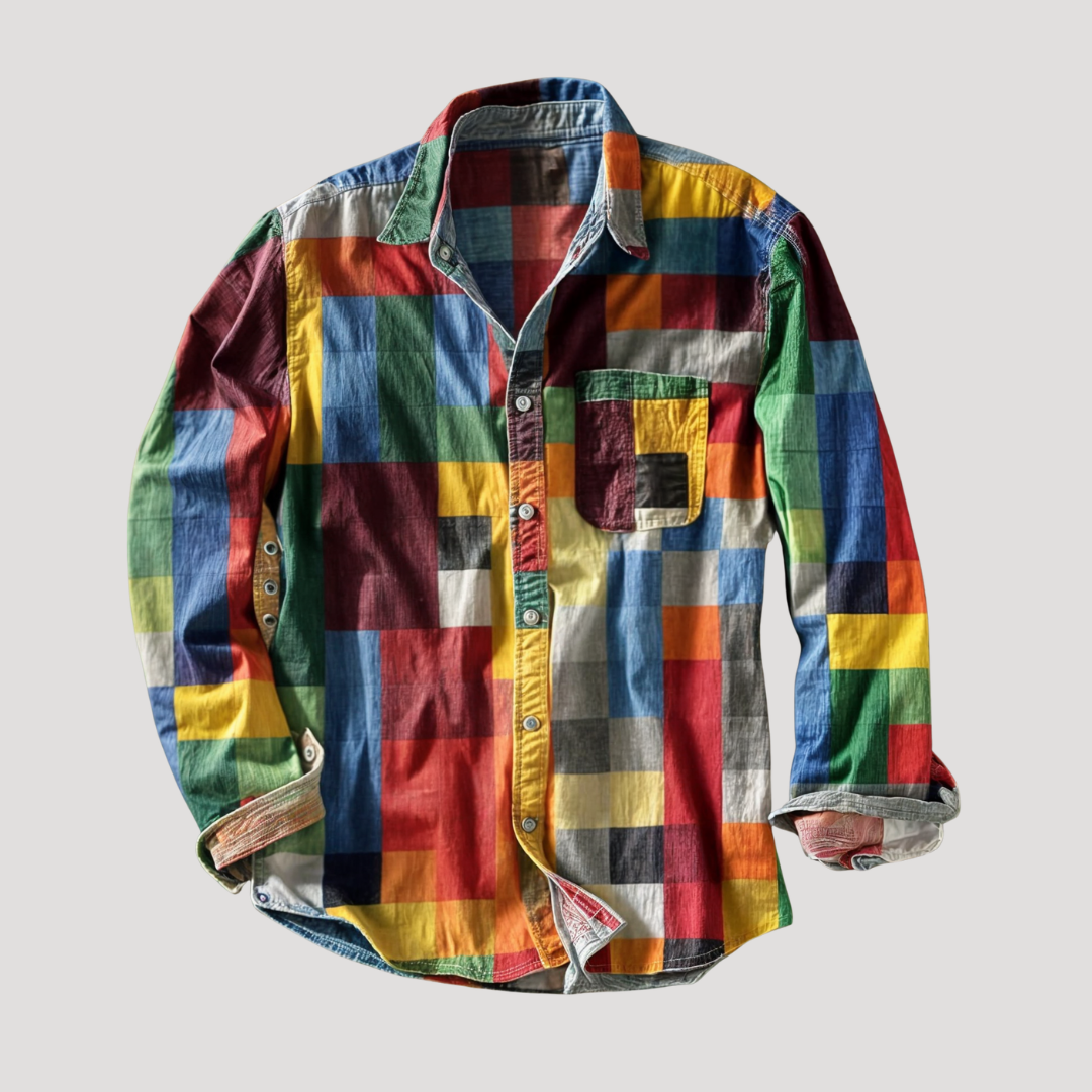 Chemise à Carreaux Façon Patchwork pour Homme