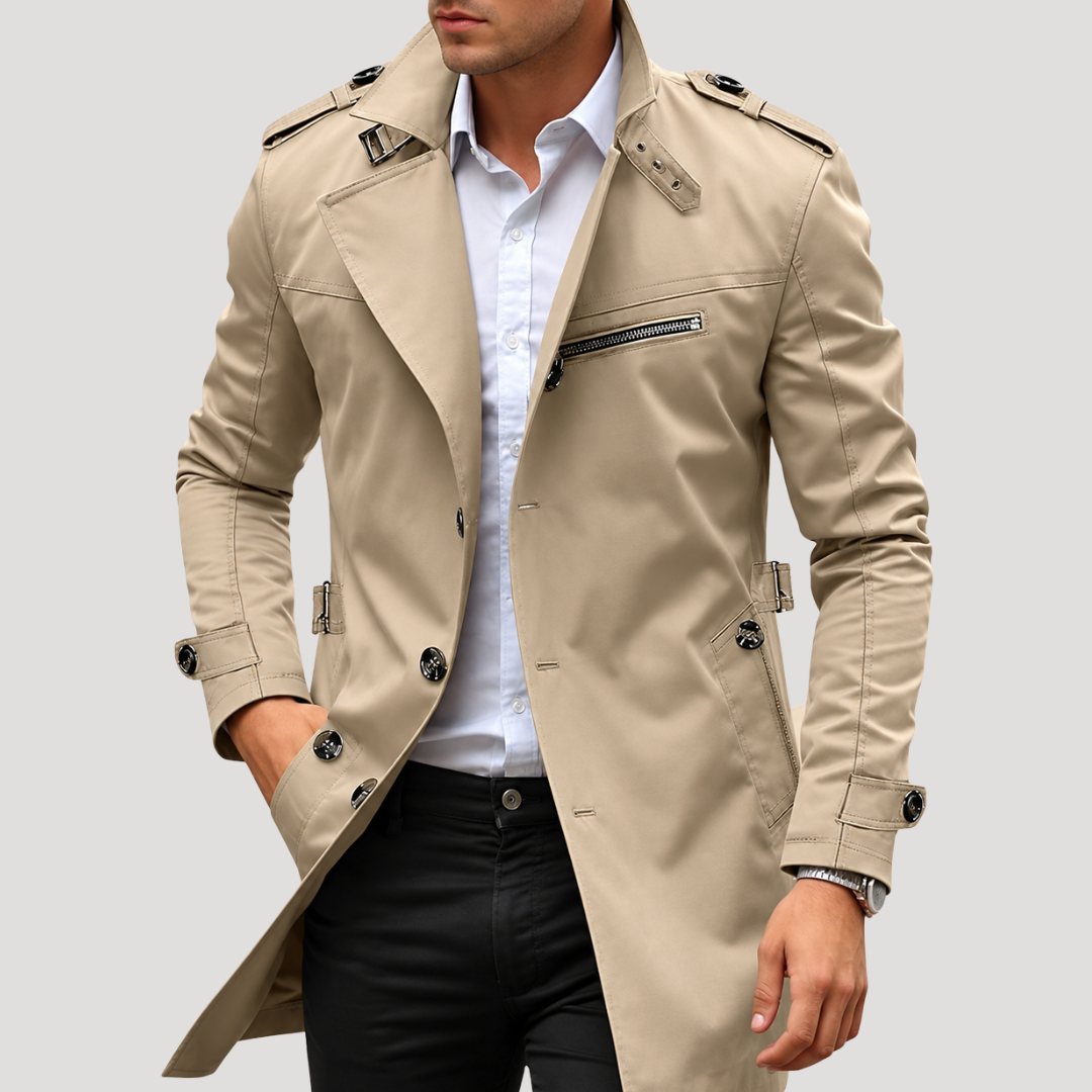 Trench Homme Élégant à Pattes de Serrage