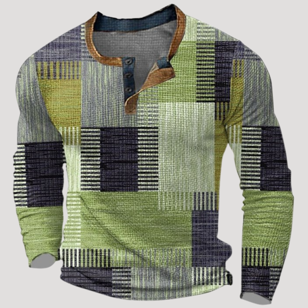 Pull à Motif Patchwork et Col Boutonné pour Homme