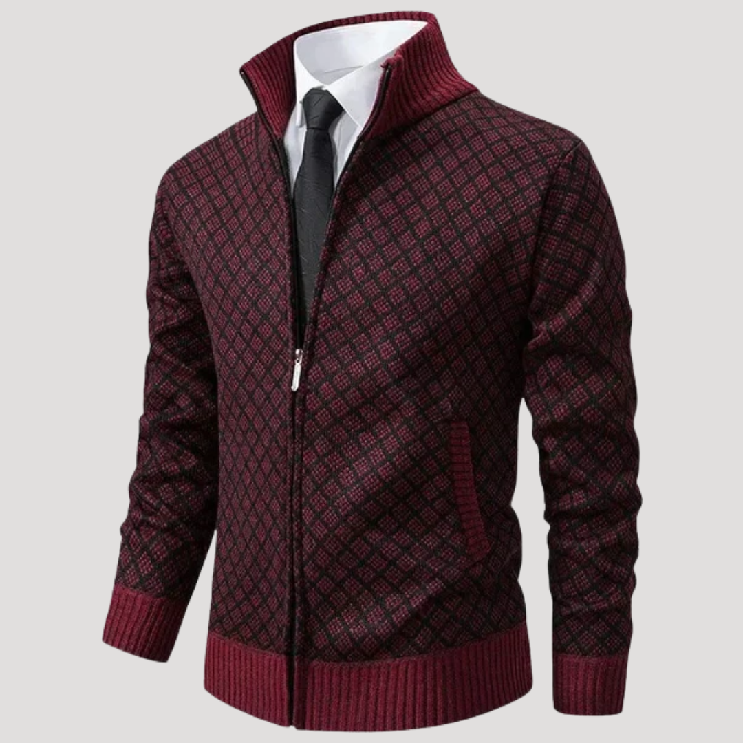 Veste Homme Zippée à Motif Losange et Col Montant