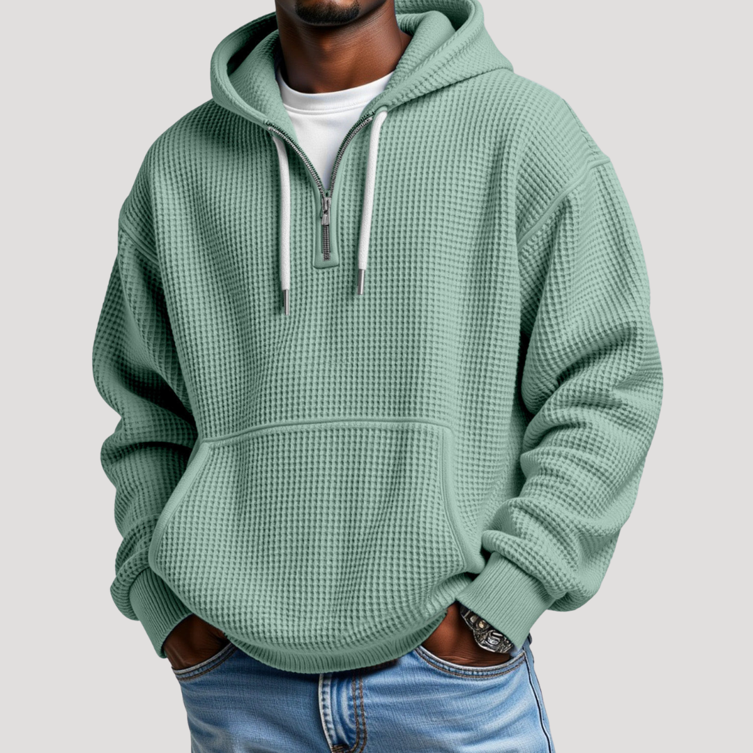 Sweat à Capuche à Demi-Zip en Maille Gaufrée pour Homme