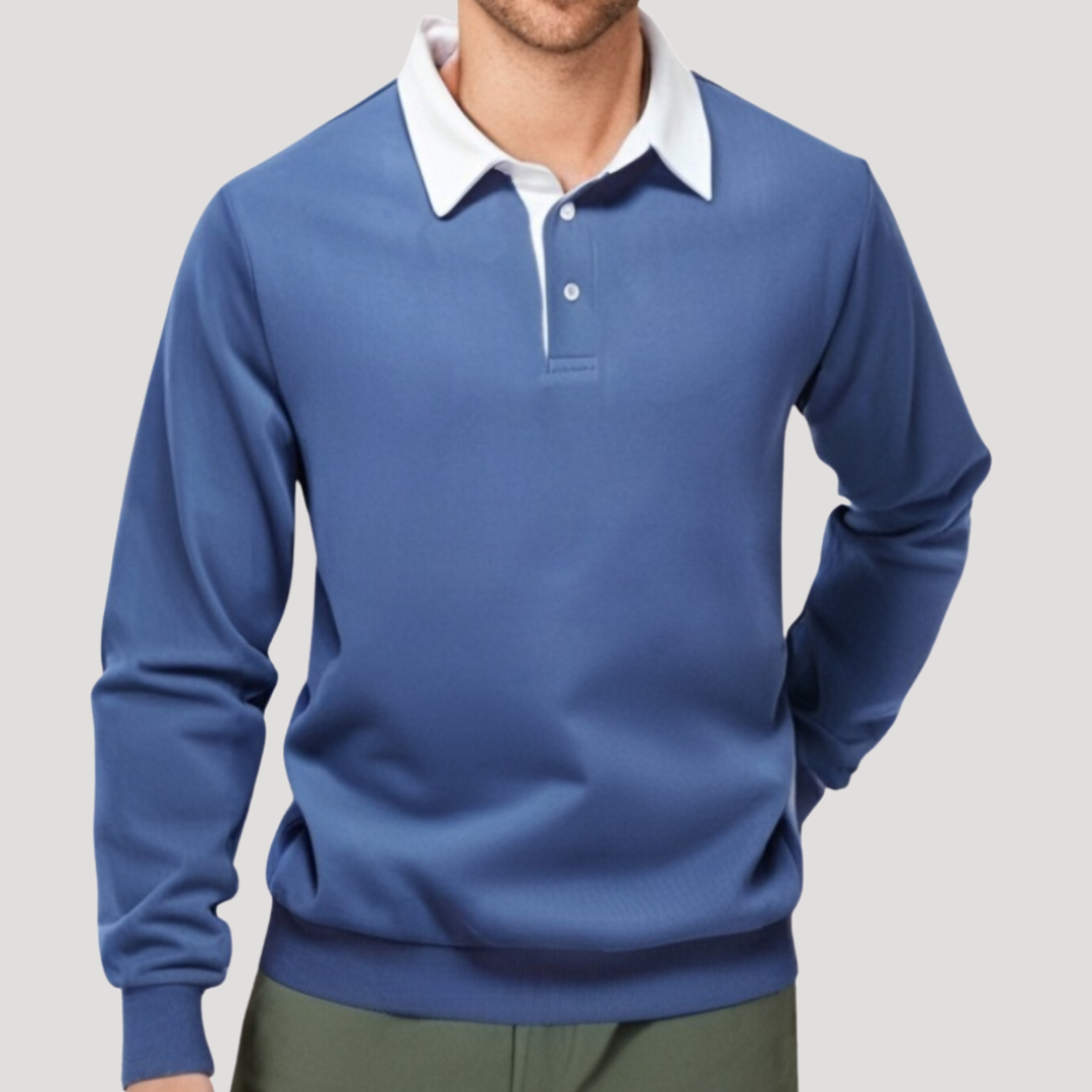 Polo à Manches Longues et Col Contrasté pour Homme