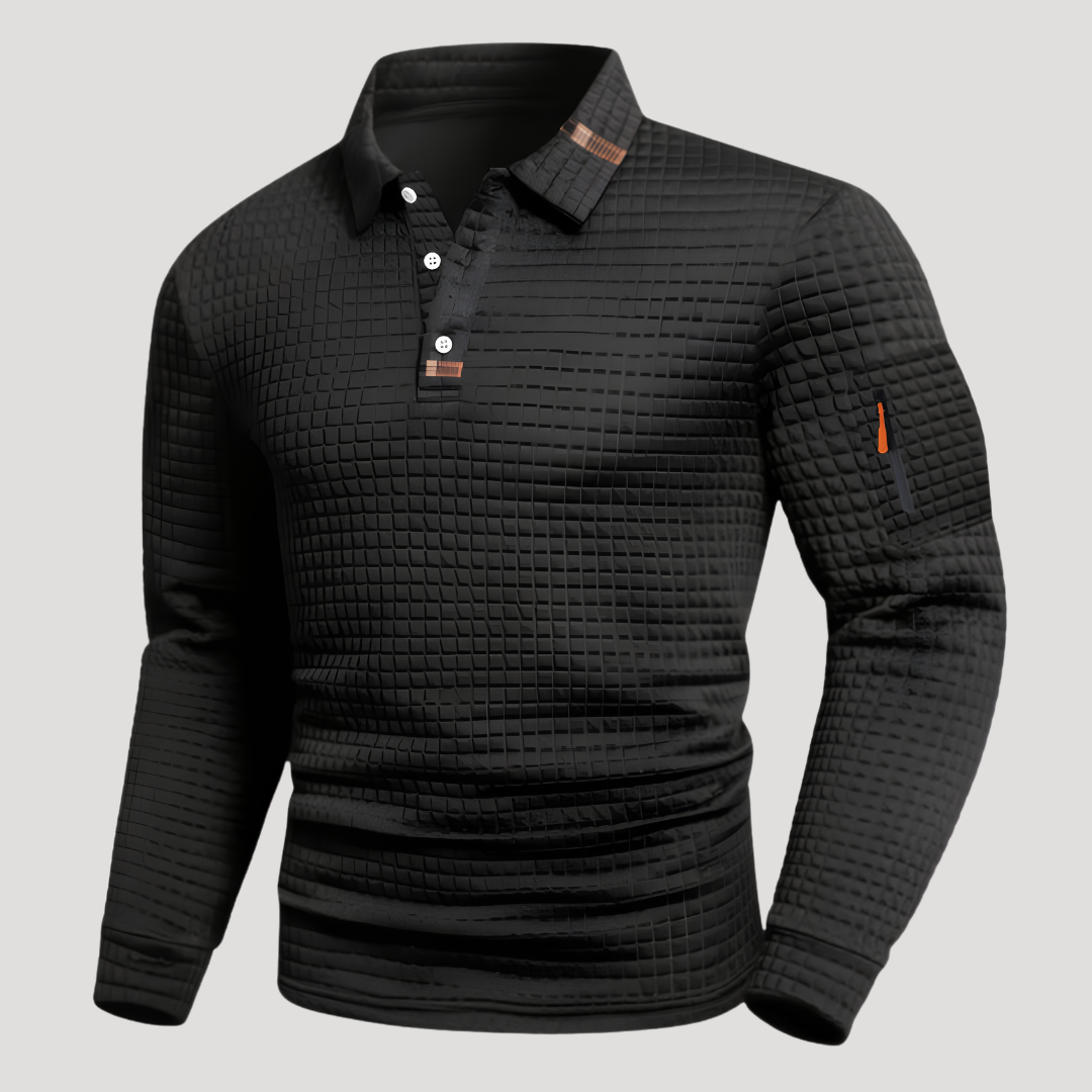 Polo en Maille Gaufrée à Poche Zippée sur Manche pour Homme