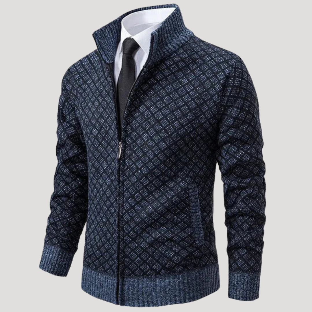 Veste Homme Zippée à Motif Losange et Col Montant