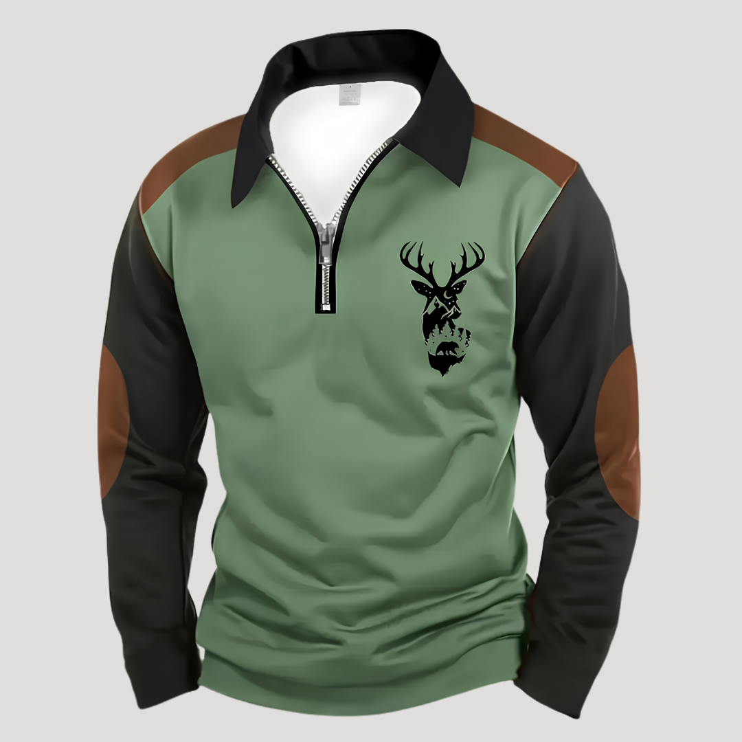Polo Décontracté Zippé à Manches Longues pour Homme