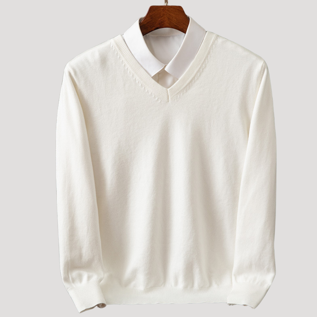 Pull à Col V et Finitions Côtelées pour Homme