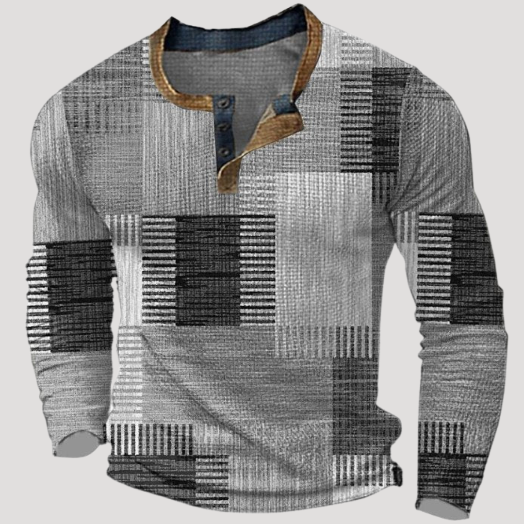 Pull à Motif Patchwork et Col Boutonné pour Homme