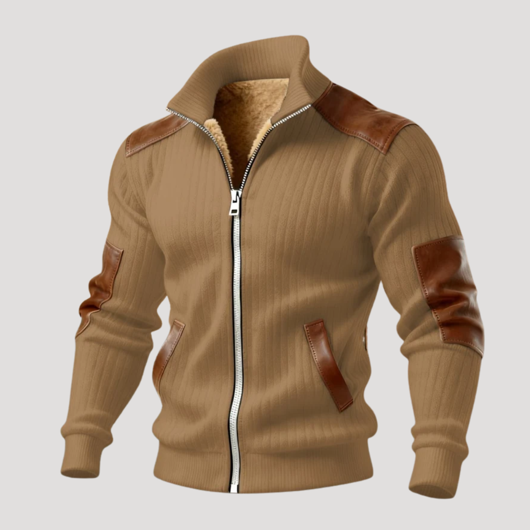 Veste Homme à Texture Côtelée et Col Montant Zippé