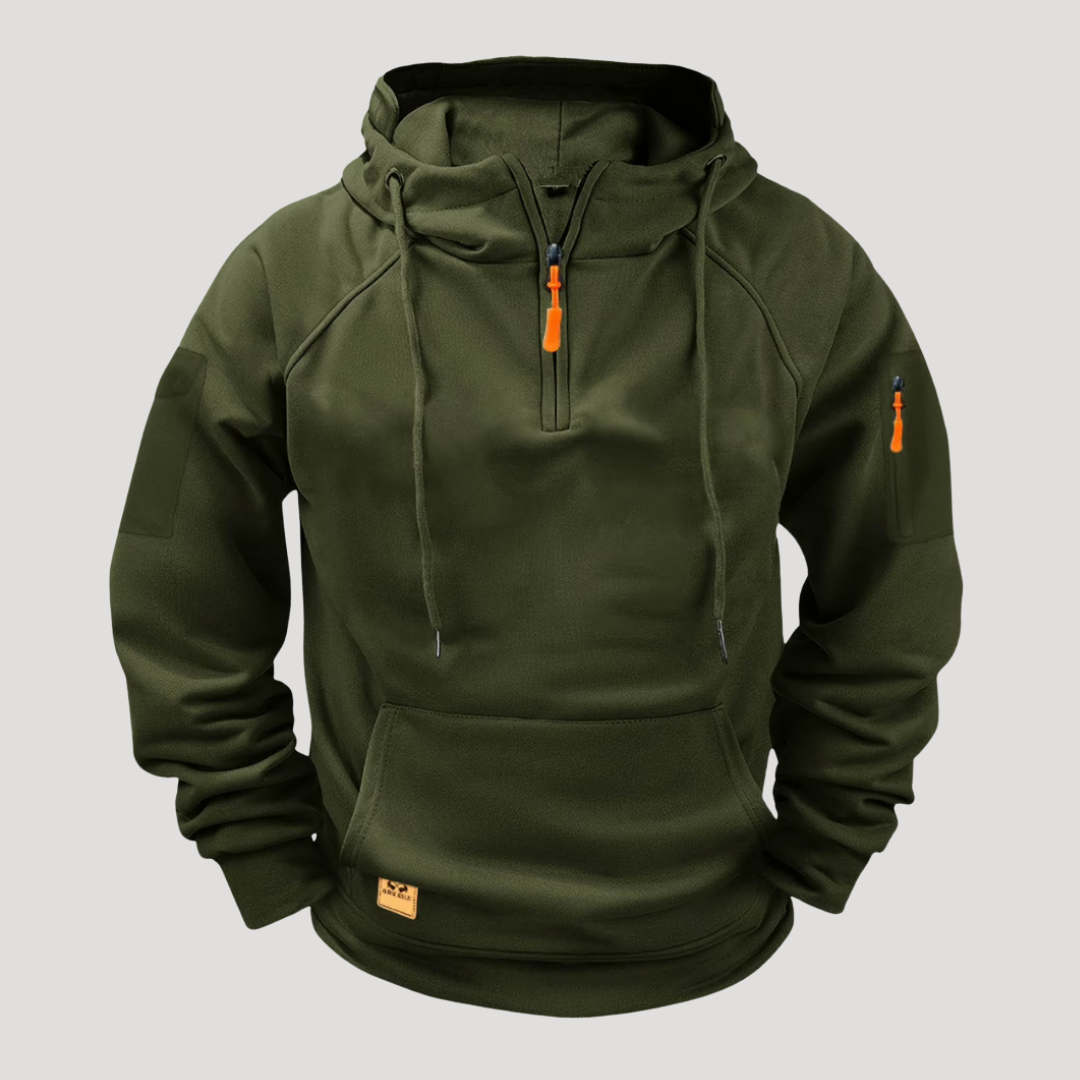 Sweat à Capuche à Demi-Zip et Poche Zippée sur Manche pour Homme