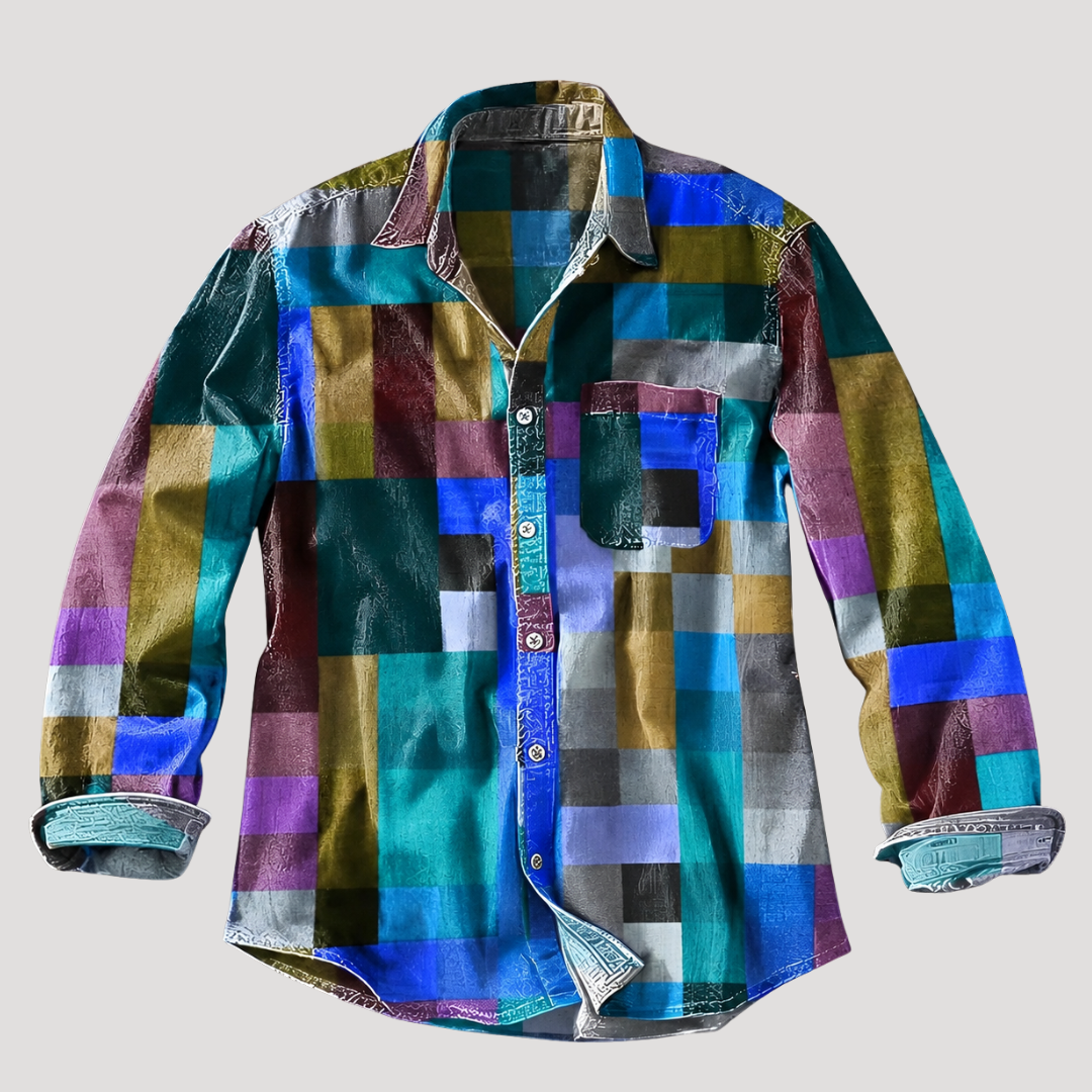 Chemise à Carreaux Façon Patchwork pour Homme
