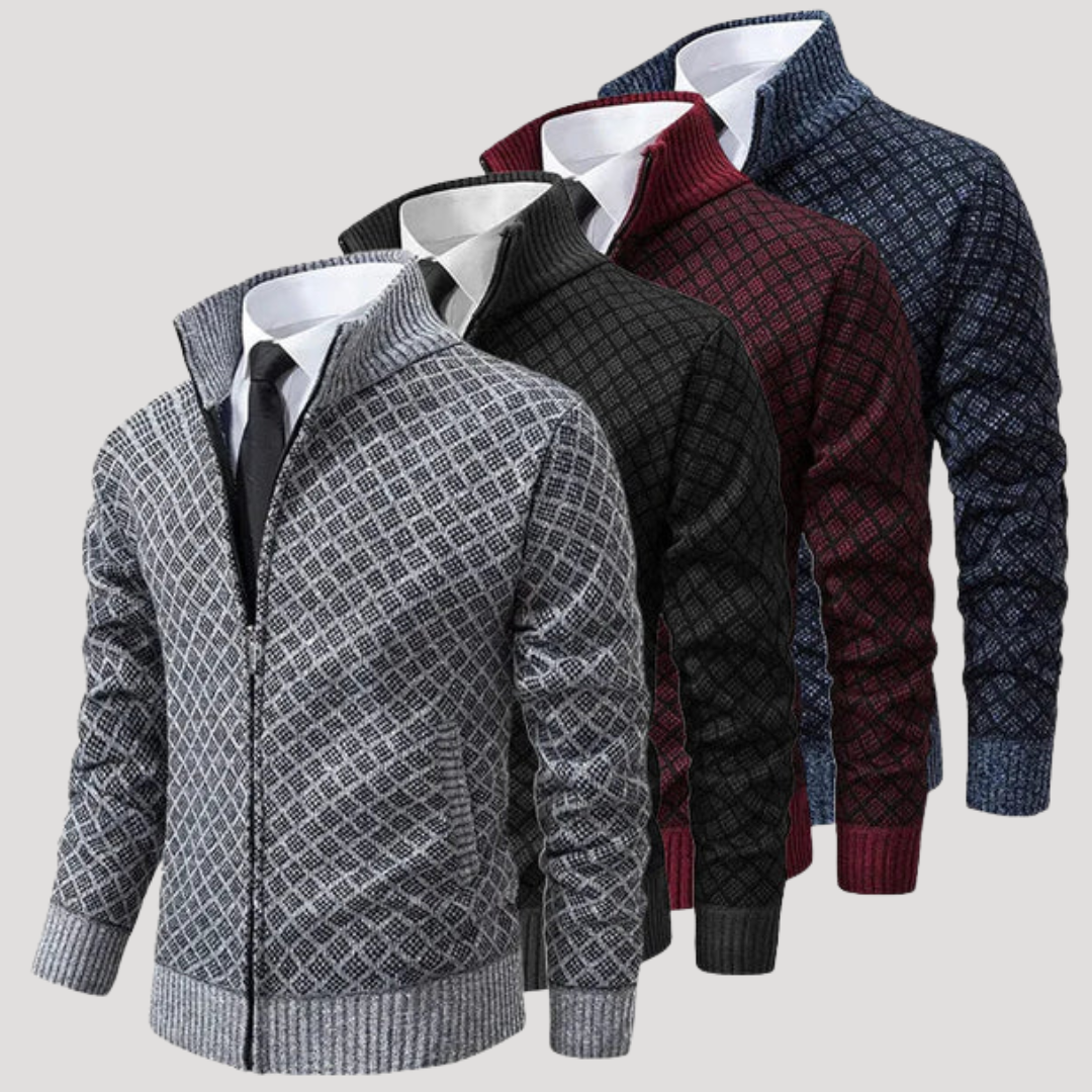 Veste Homme Zippée à Motif Losange et Col Montant