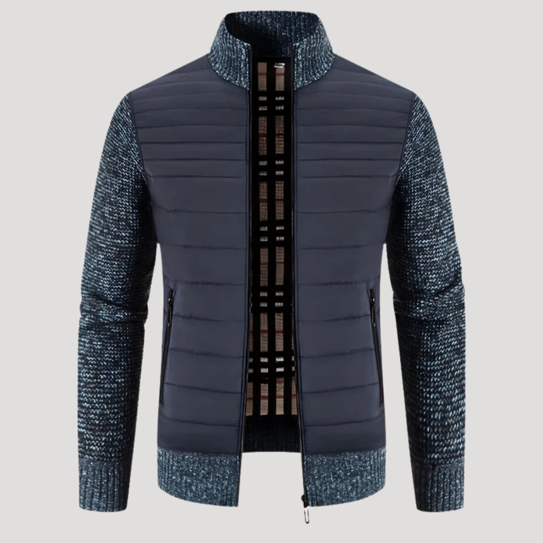 Veste Homme Matelassée à Manches Texturées et Col Montant