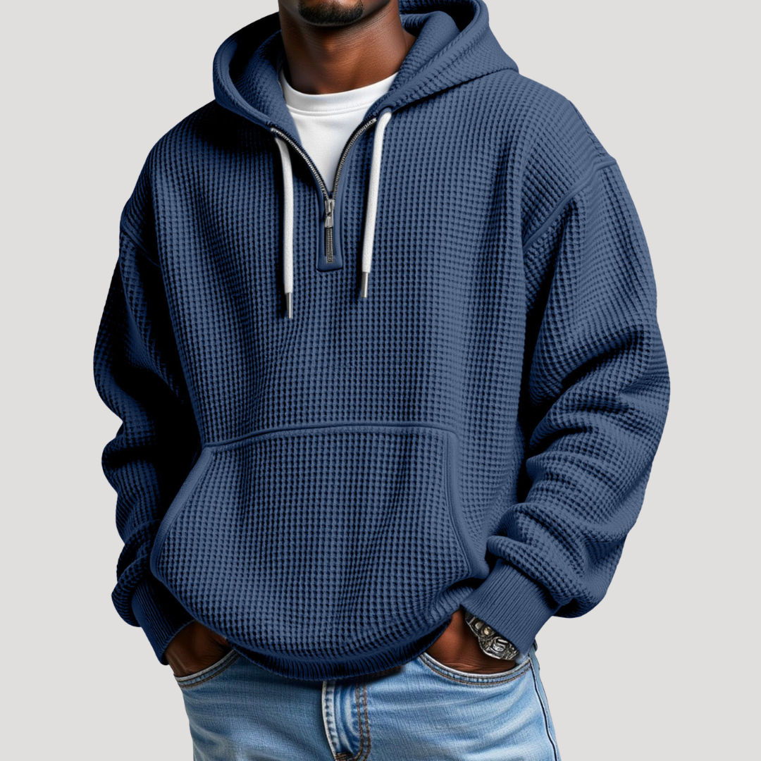 Sweat à Capuche à Demi-Zip en Maille Gaufrée pour Homme