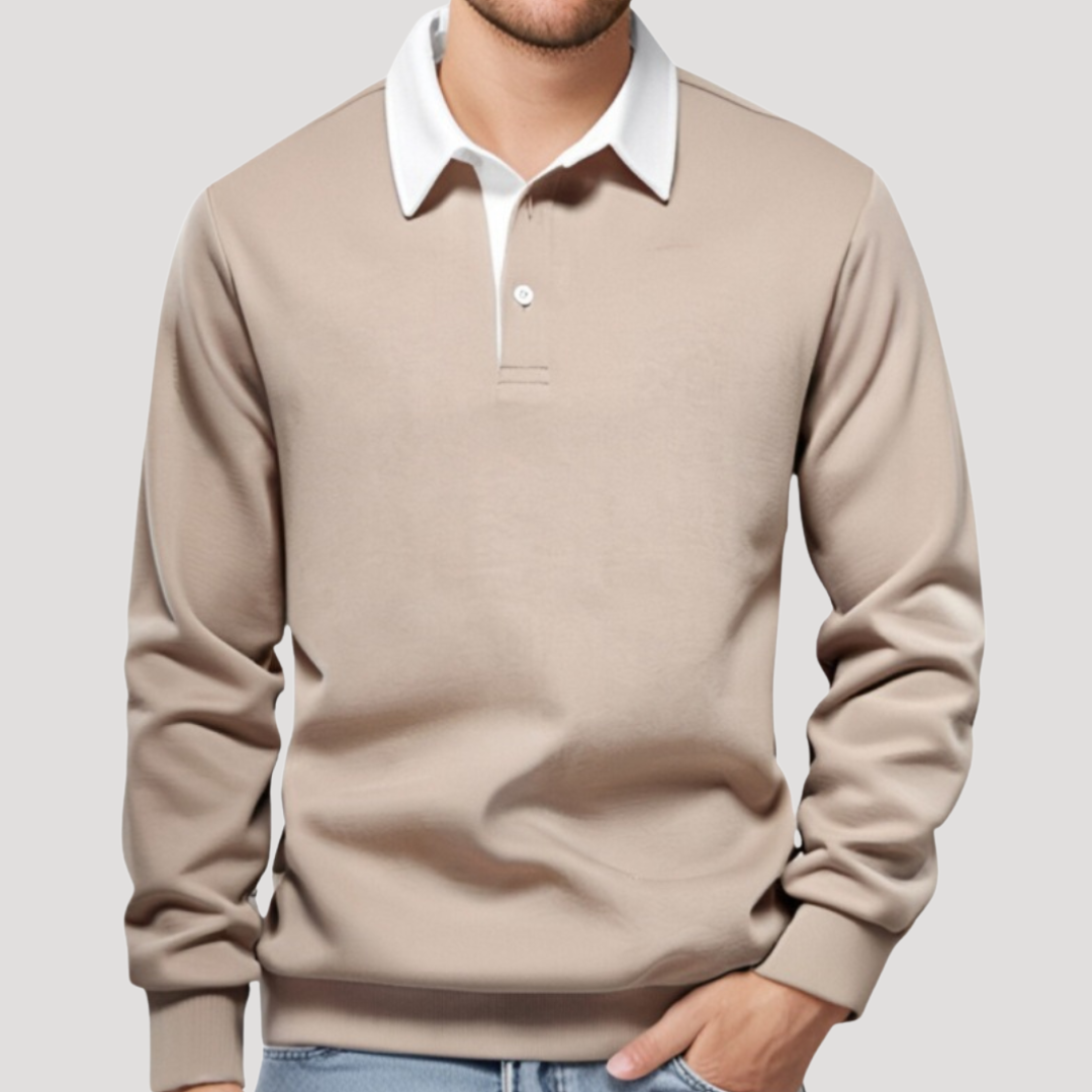 Polo à Manches Longues et Col Contrasté pour Homme