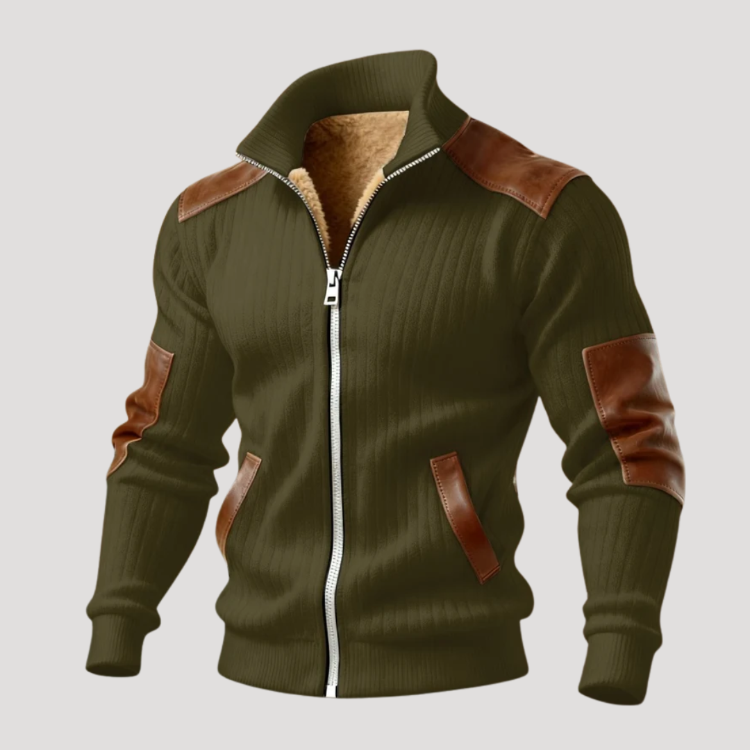 Veste Homme à Texture Côtelée et Col Montant Zippé