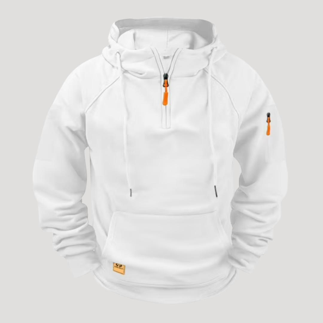 Sweat à Capuche à Demi-Zip et Poche Zippée sur Manche pour Homme