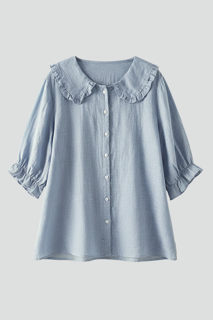 Blouse Femme Volantée Manches 3/4 Boutonnée