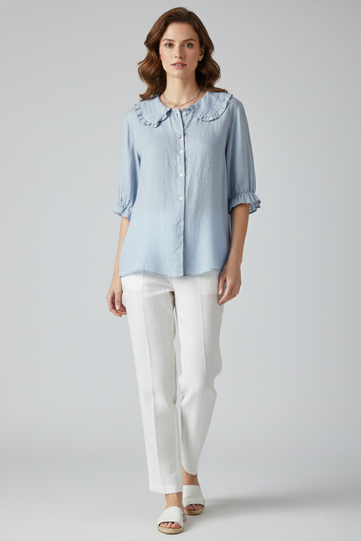 Blouse Femme Volantée Manches 3/4 Boutonnée