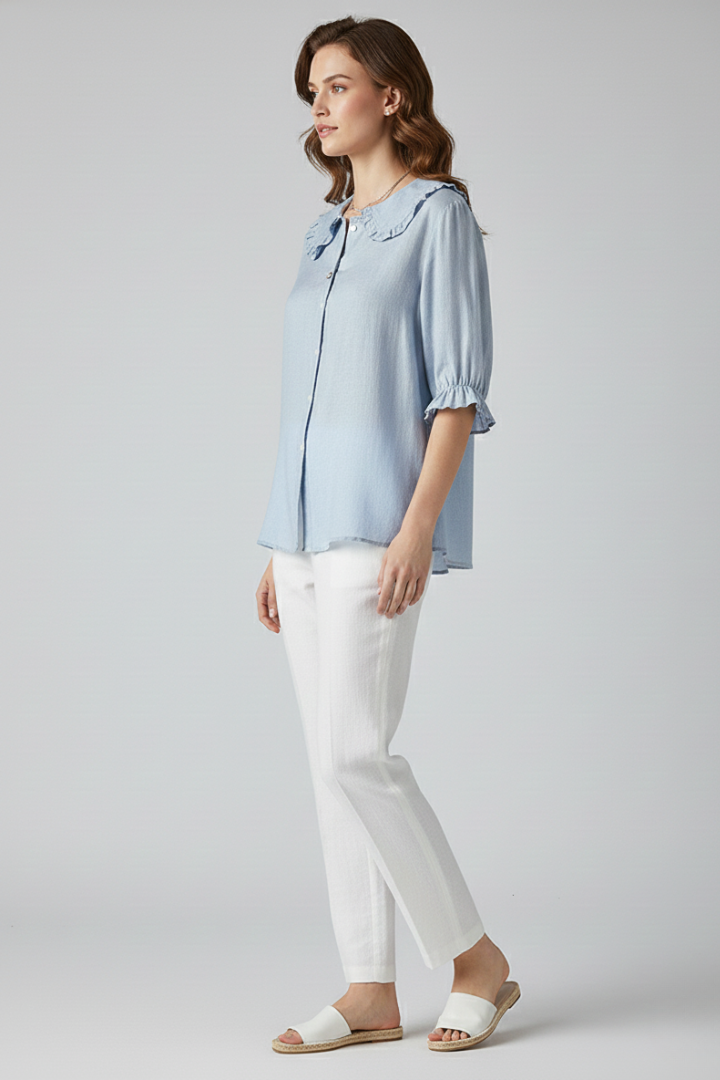 Blouse Femme Volantée Manches 3/4 Boutonnée