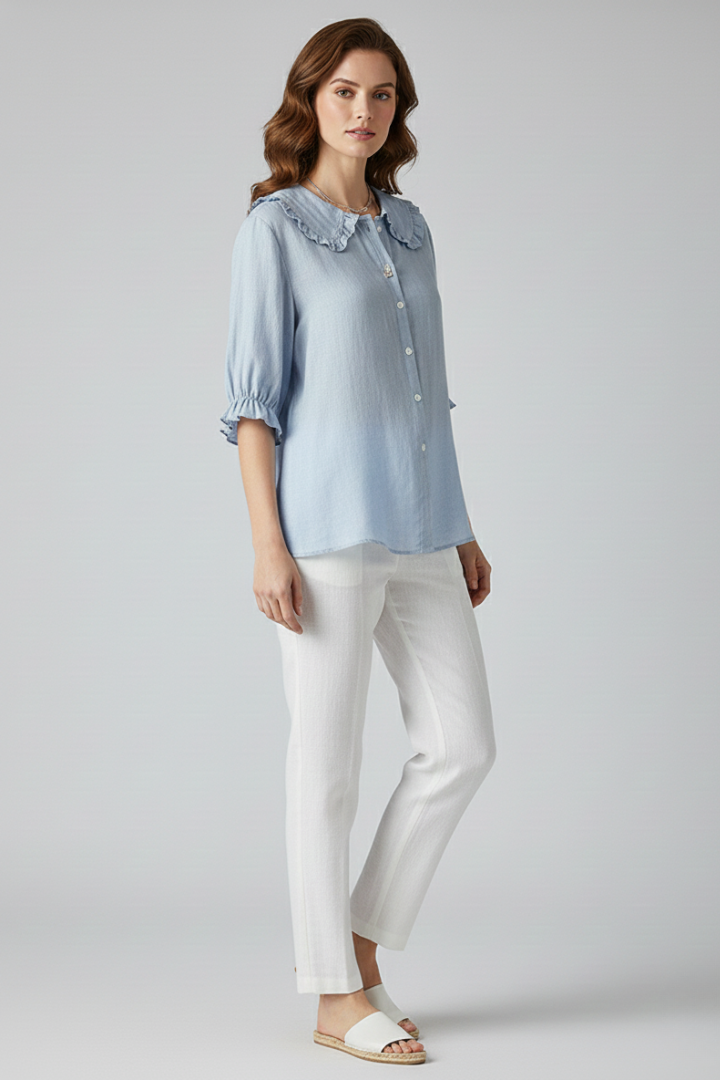 Blouse Femme Volantée Manches 3/4 Boutonnée