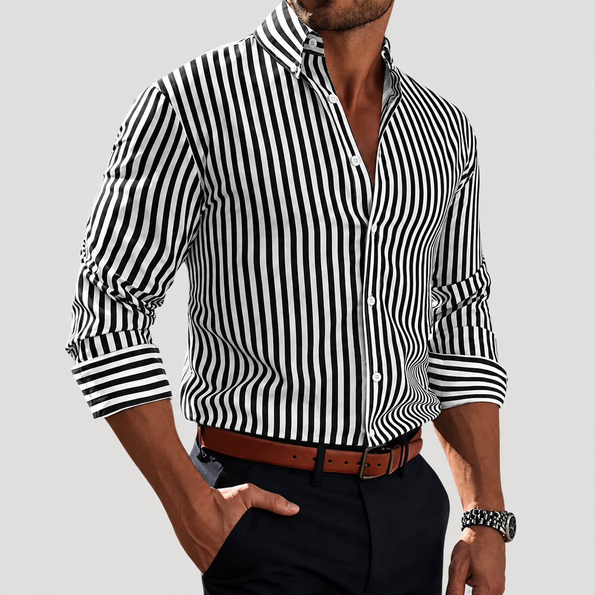 Chemise à Larges Rayures Verticales pour Homme