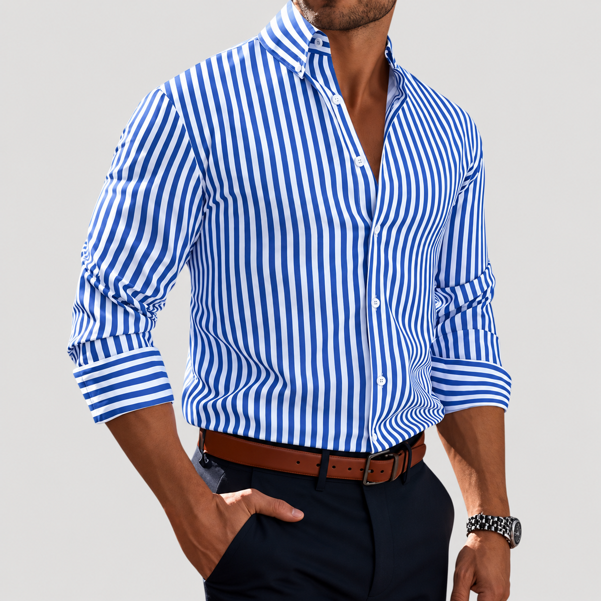 Chemise à Larges Rayures Verticales pour Homme