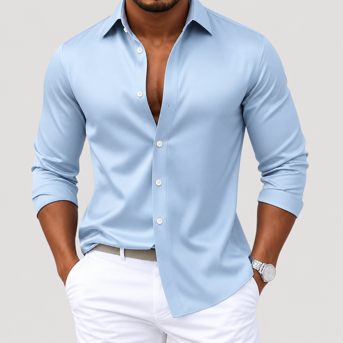 Chemise à Col Classique Effet Satiné pour Homme