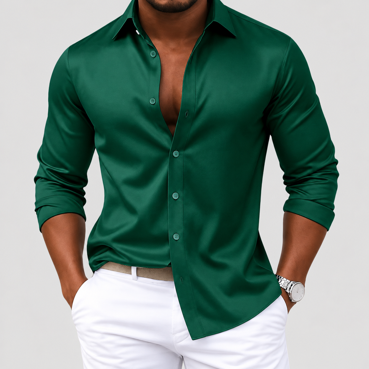 Chemise à Col Classique Effet Satiné pour Homme