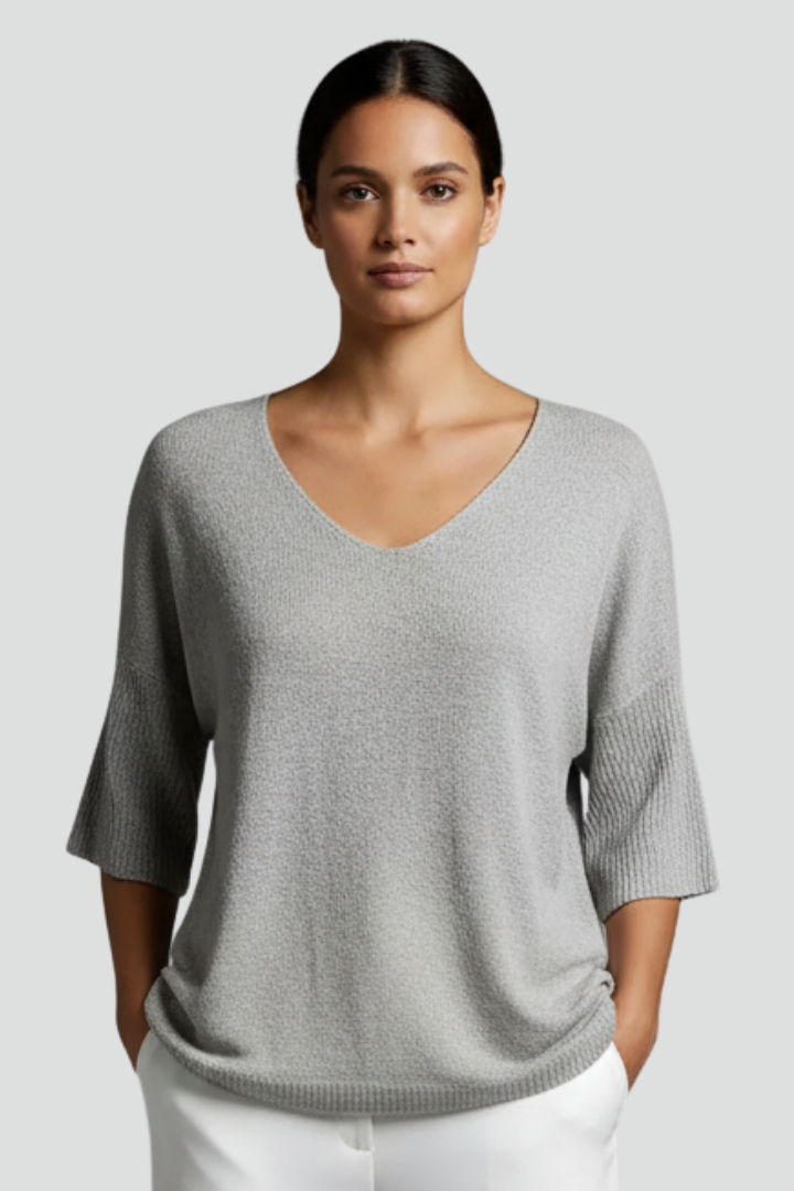 Pull Femme Décontracté Col V Manches 3/4