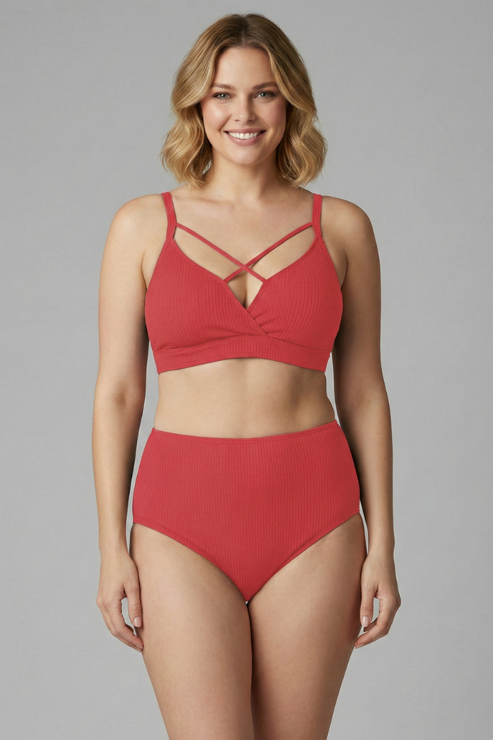 Maillot de Bain Taille Haute Femme Dos Croisé Noir
