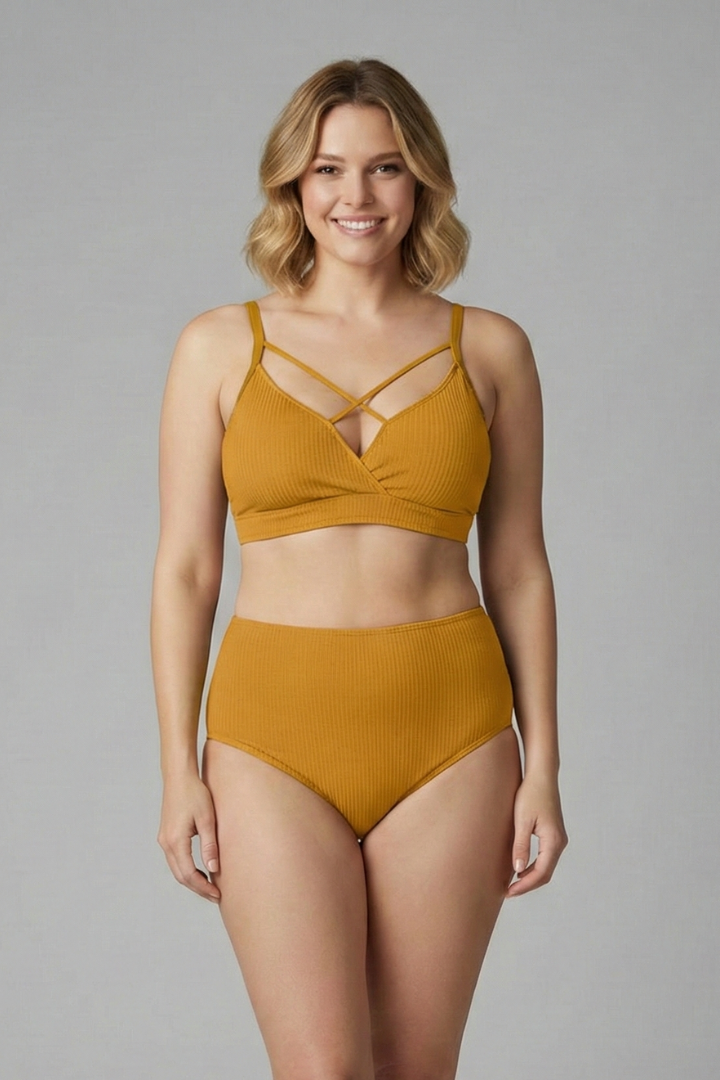 Maillot de Bain Taille Haute Femme Dos Croisé Noir