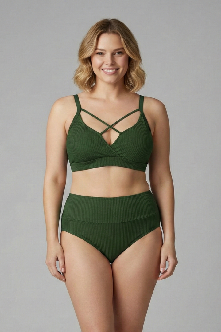 Maillot de Bain Taille Haute Femme Dos Croisé Noir