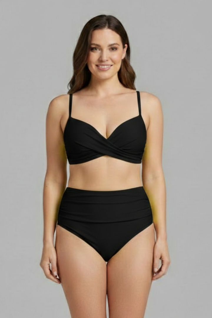 Maillot de Bain Taille Haute Femme Drapé Croisé