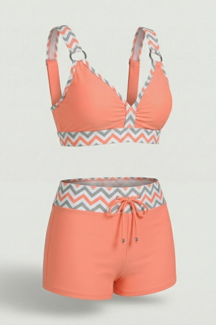 Maillot de Bain Shorty Femme Noué Imprimé Chevron