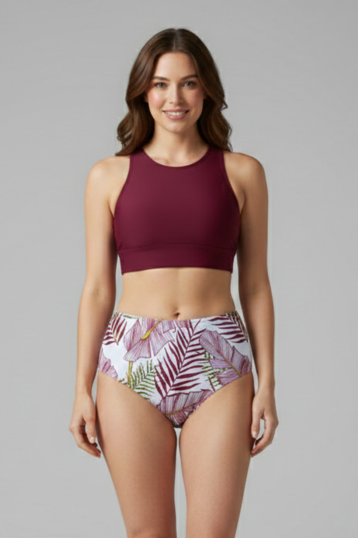 Bikini Femme Taille Haute Imprimé Tropical