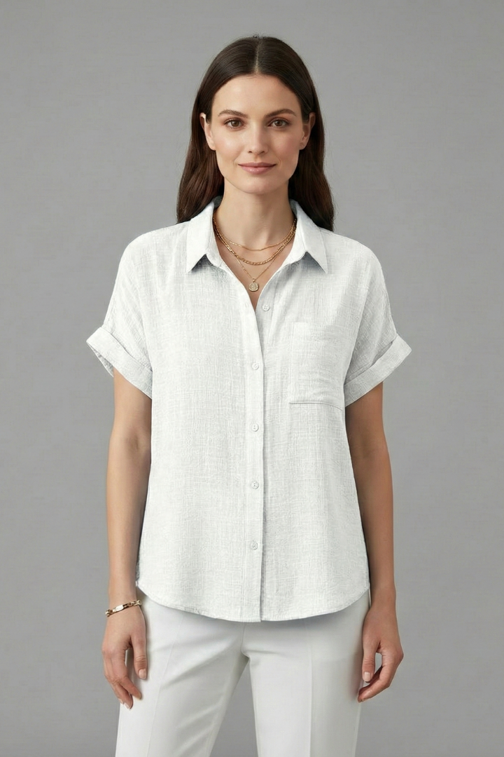 Blouse Femme Décontractée Boutonnée Manches Revers