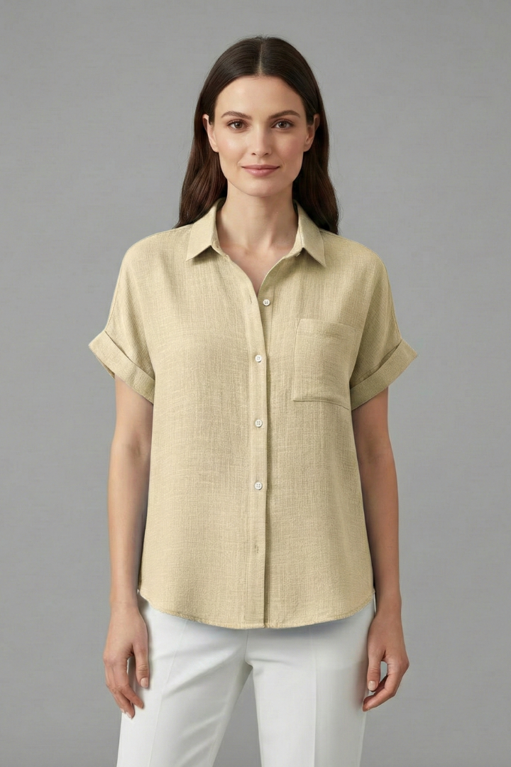 Blouse Femme Décontractée Boutonnée Manches Revers