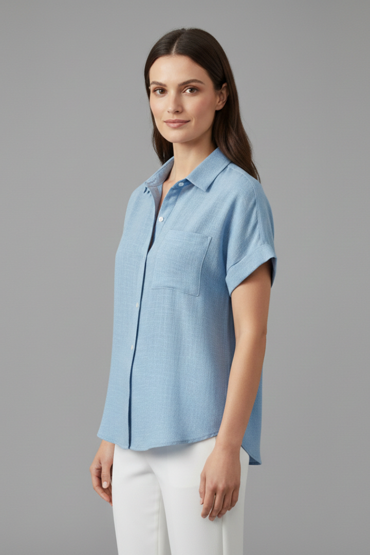 Blouse Femme Décontractée Boutonnée Manches Revers