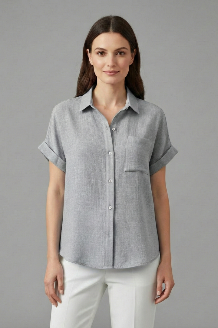 Blouse Femme Décontractée Boutonnée Manches Revers