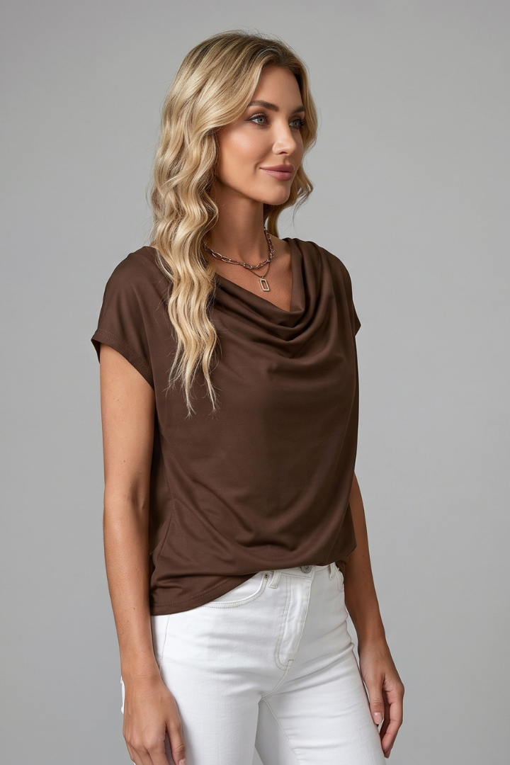 Haut Femme Élégant Drapé Col Bénitier