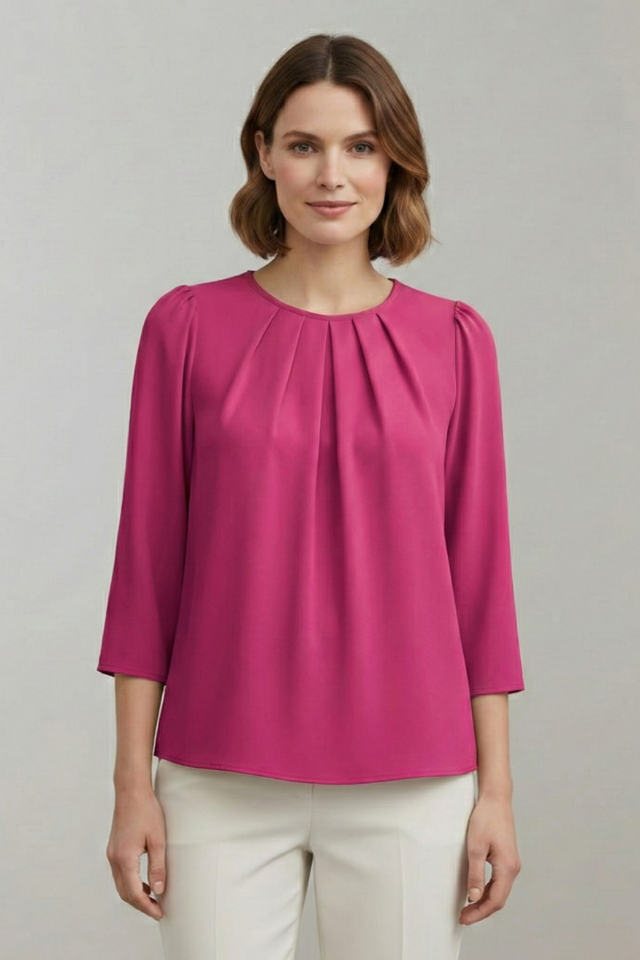 Chemisier Femme Chic Col Rond Plissé