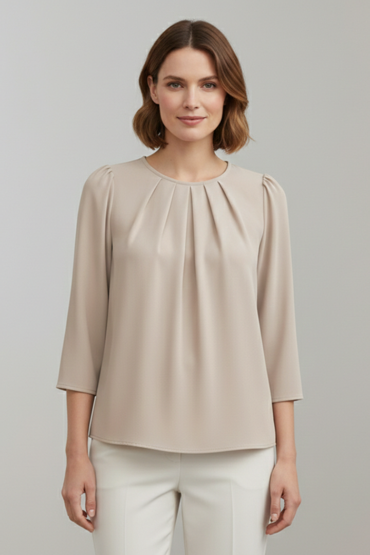 Chemisier Femme Chic Col Rond Plissé
