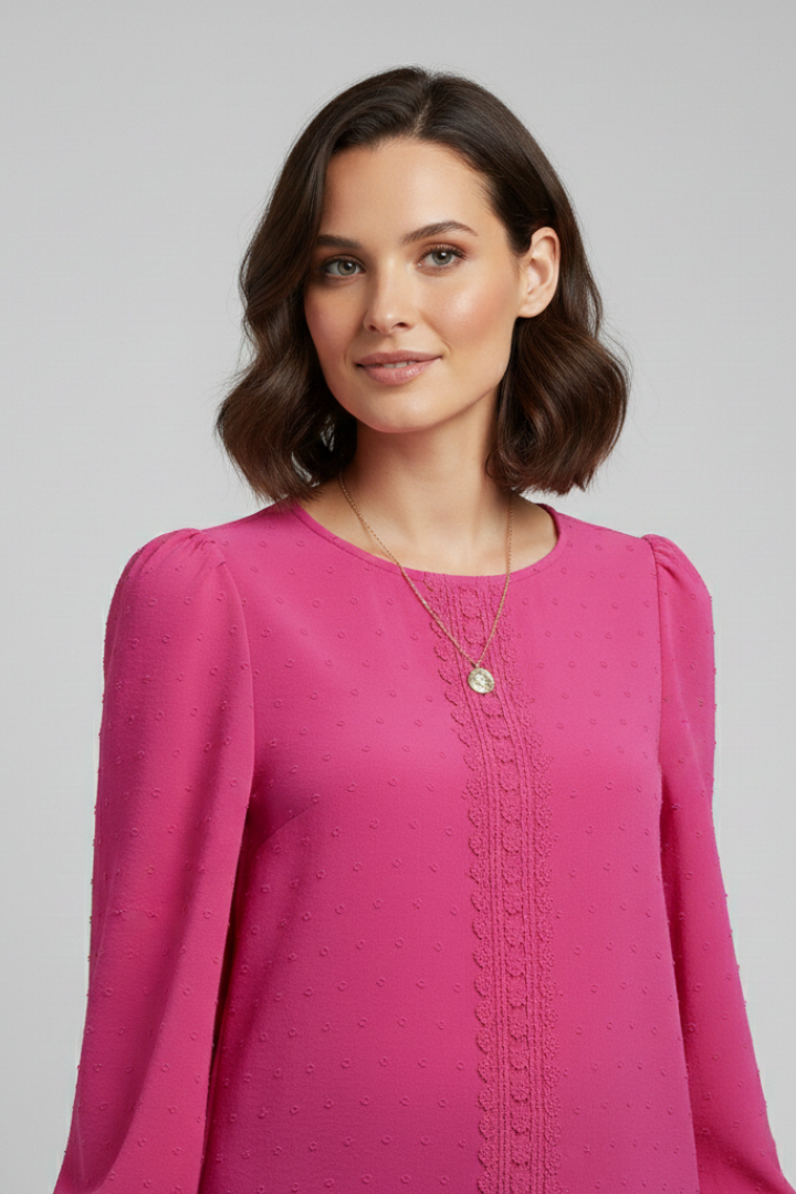 Blouse Femme Manches Longues Détail Dentelle Chic