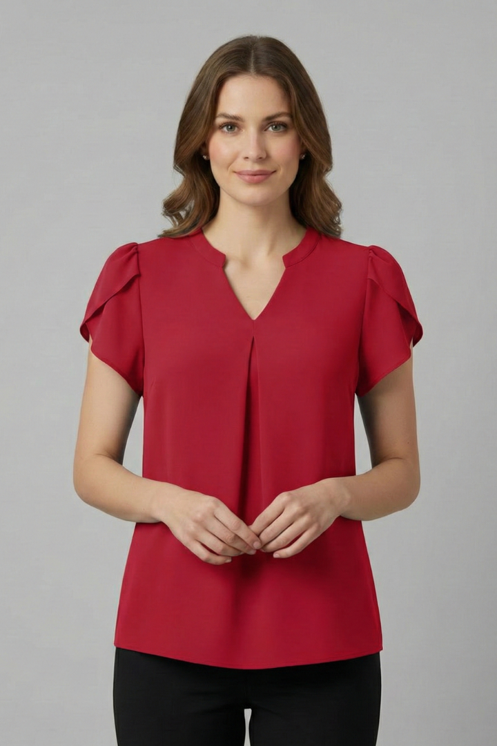 Blouse Femme Col V Plissé Manches Tulipe