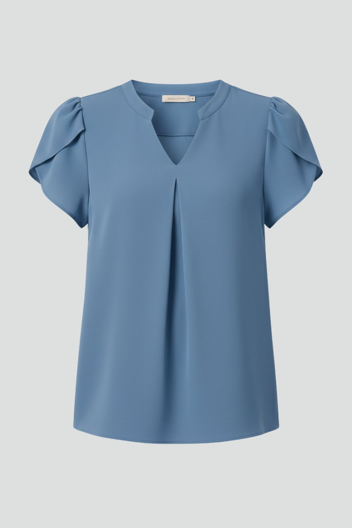 Blouse Femme Col V Plissé Manches Tulipe