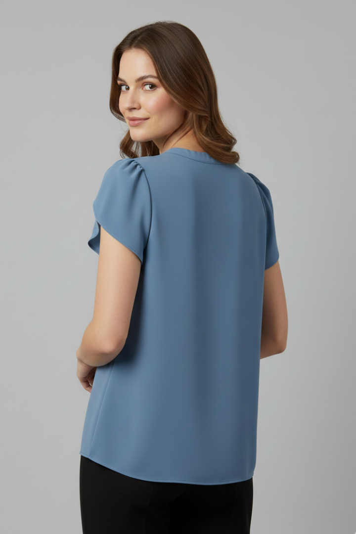 Blouse Femme Col V Plissé Manches Tulipe